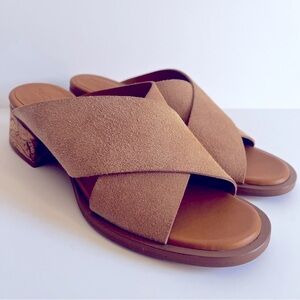 SeeByChole Liana Nude Brown Suede Women's 6 Mules Sandals Block Heel Crisscross